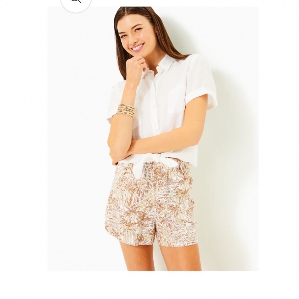 Lilly Pulitzer Elodey Linen Shorts Sand Bar Palm Beach Paradise Coastal NWT Sz M